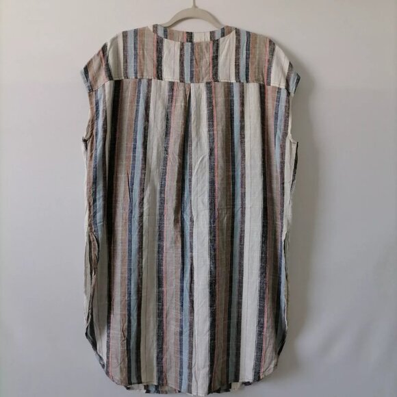 For The Republic Women's Multicolor Long Side Slit Striped Button-Up Top Size L - Picture 4 of 6